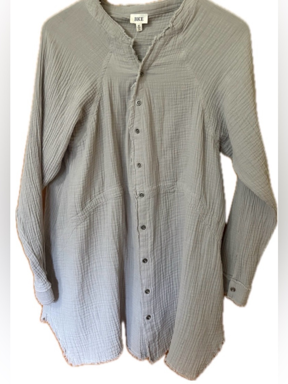 BKE Gray Soft Gauze Button Front Tunic Top -Boho/Coastal Casual